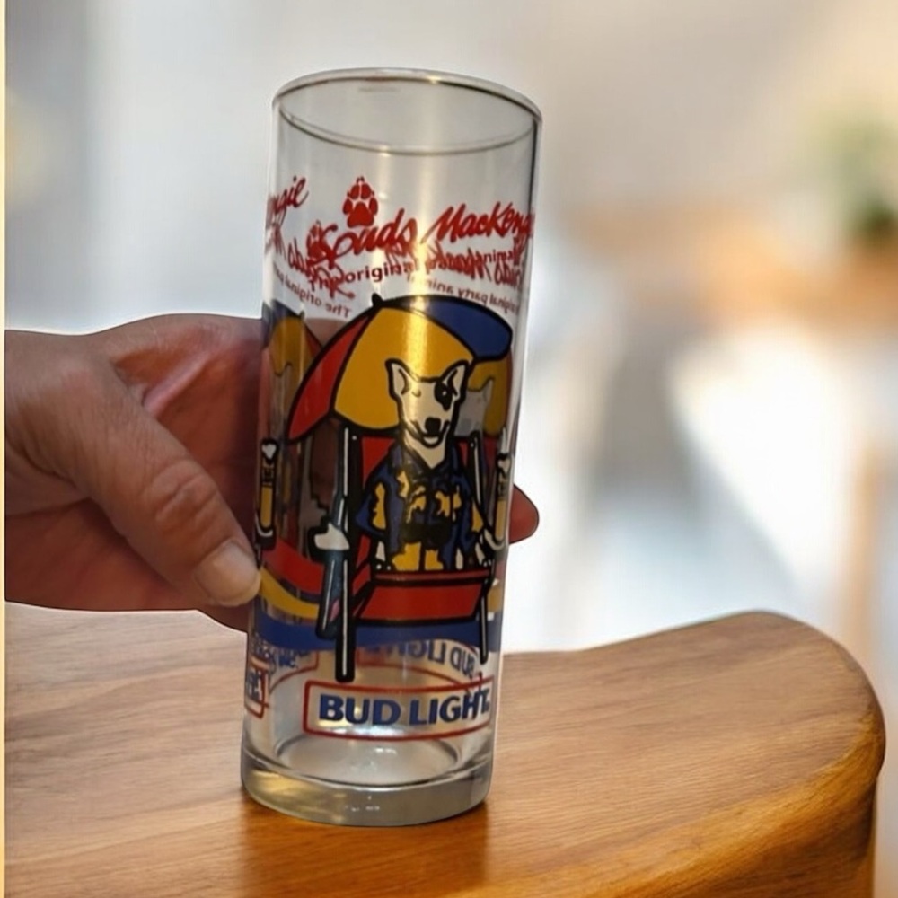Vintage 1987 Bud Light Spuds MacKenzie Bar Glass Collectible Fun Home Decor Gift